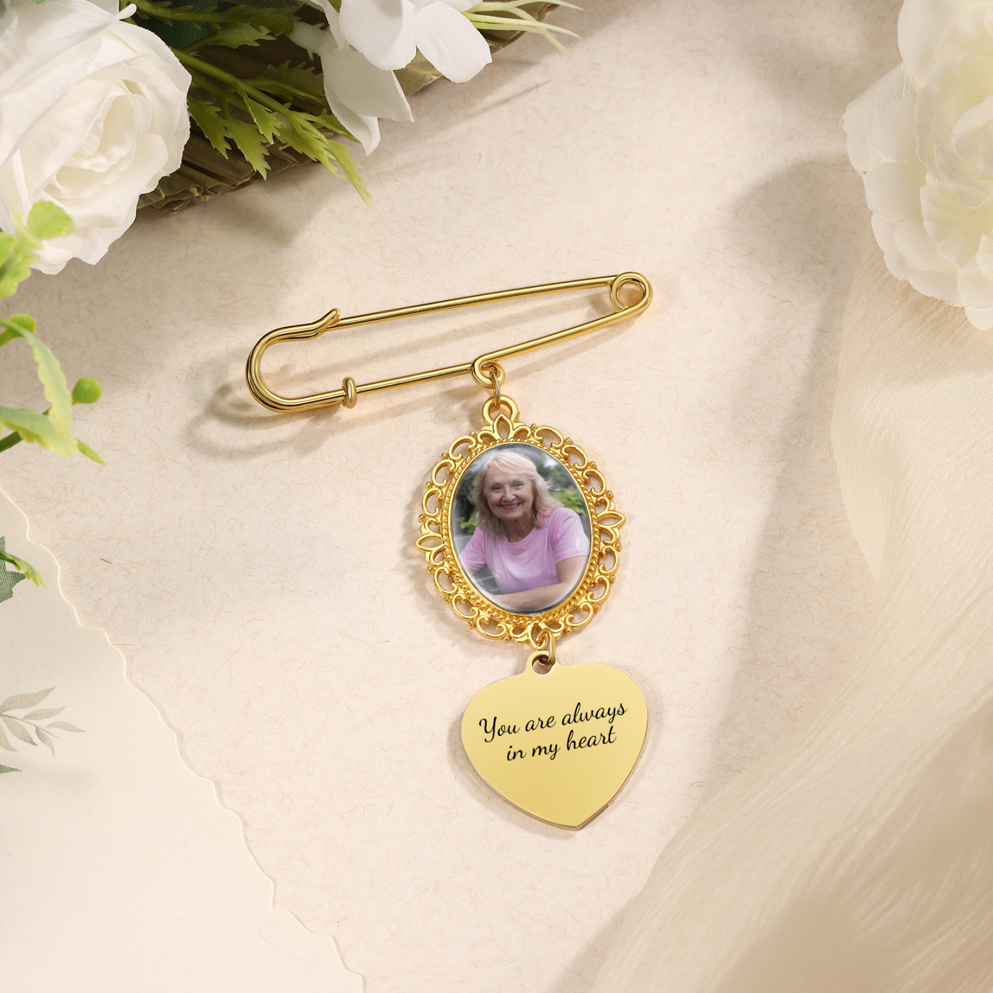 Personalized Wedding Photo Brooch Memorial Bridal Bouquet Groom Lapel Pin