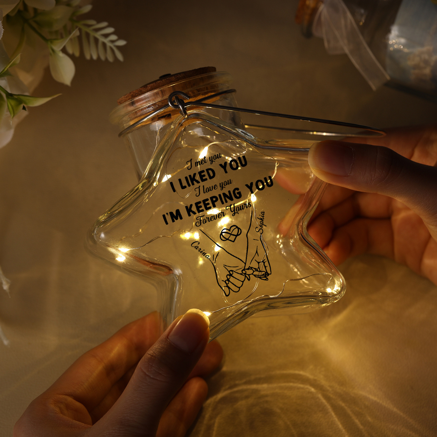 Personalized Star Glass LED Fairy Light Love Jar Night Lamp