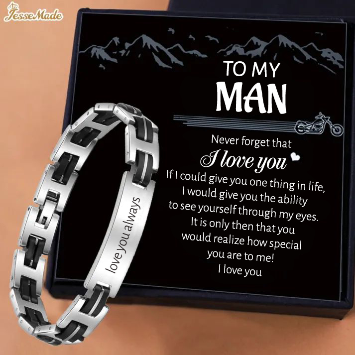 To My Man-Personalized Men's Bracelet Custom Text Id Strip Men's Bracelet Valentine's Gift for Him | Jessemade