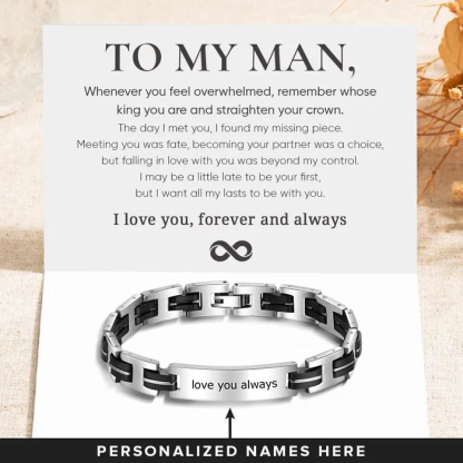 To My Man-Personalized Men's Bracelet Custom Text Id Strip Men's Bracelet Gift for Him | Jessemade