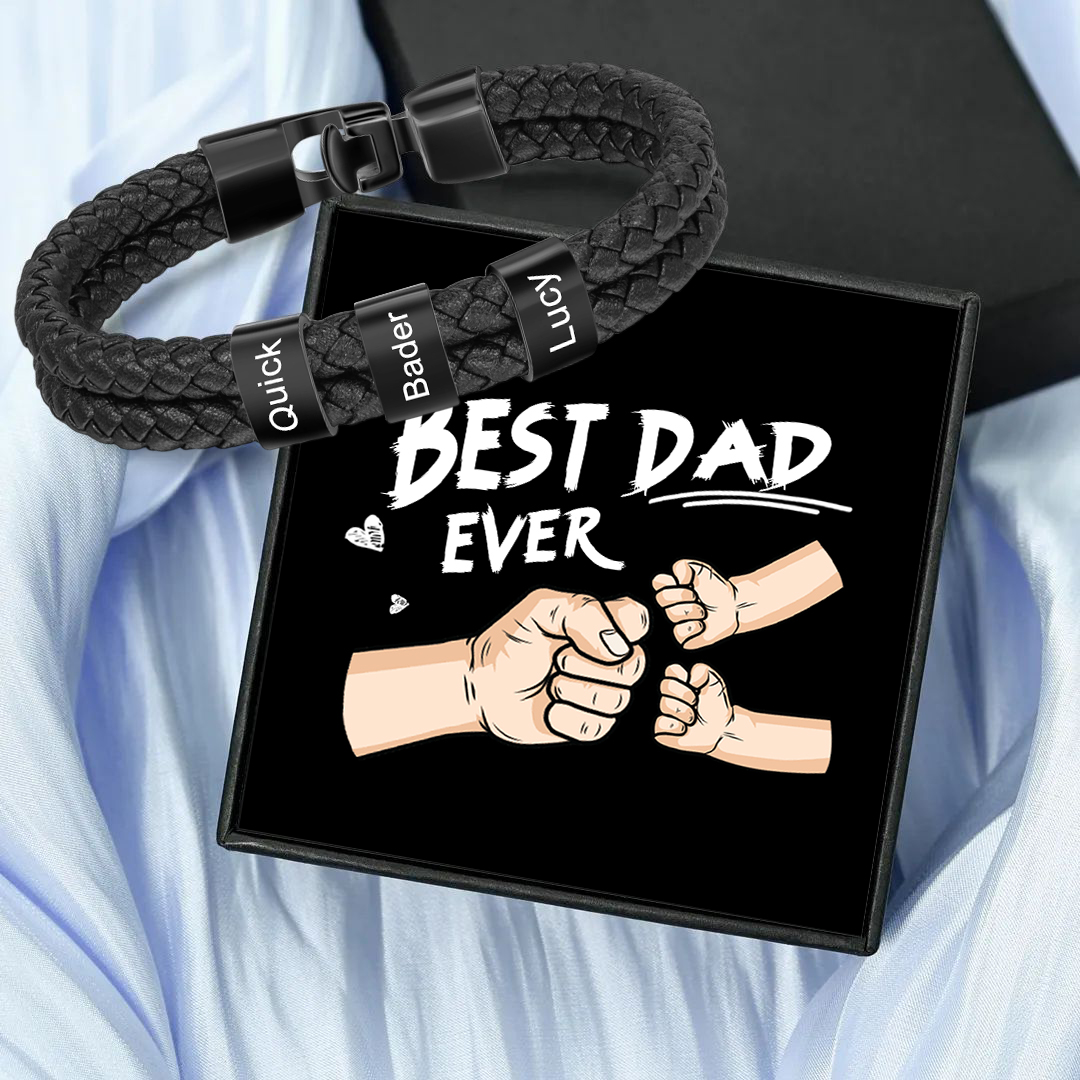 Personalized Father’s Day Gift - 2 Names Personalized Braided Leather Bracelet Engraving Men's Bracelet Gift for Dad | Jessemade