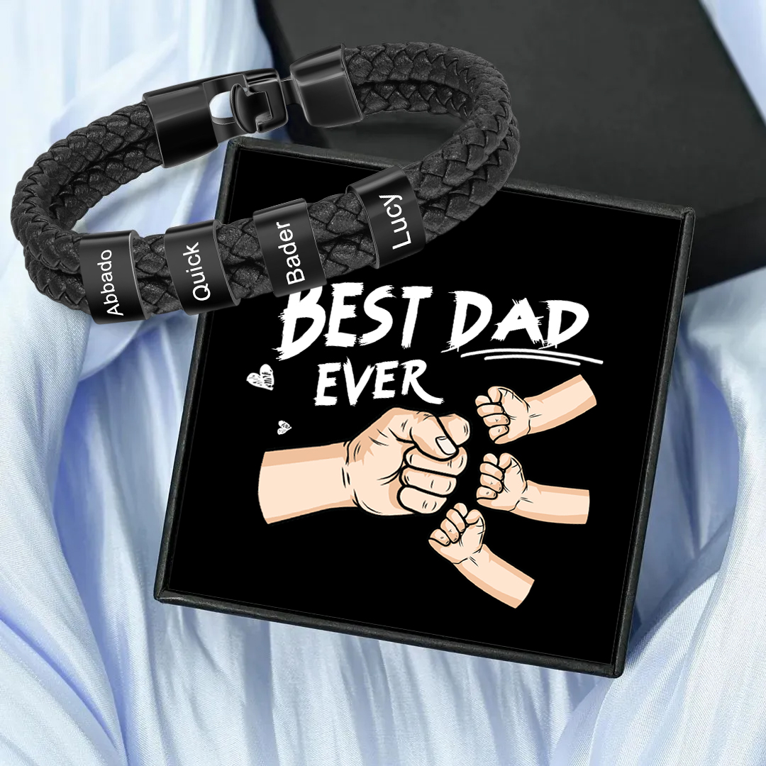 Personalized Father’s Day Gift - 2 Names Personalized Braided Leather Bracelet Engraving Men's Bracelet Gift for Dad | Jessemade