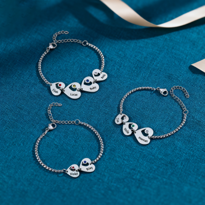 1-5 Name-Personalized Heart Bracelet With Birthstones Set With Gift Box Custom Name Family Bracelet Gifts for Her