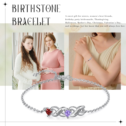 To My Grandma Bracelet Family Custom Names Bracelet Heart Personalized with 2 Birthstones |Jessmade