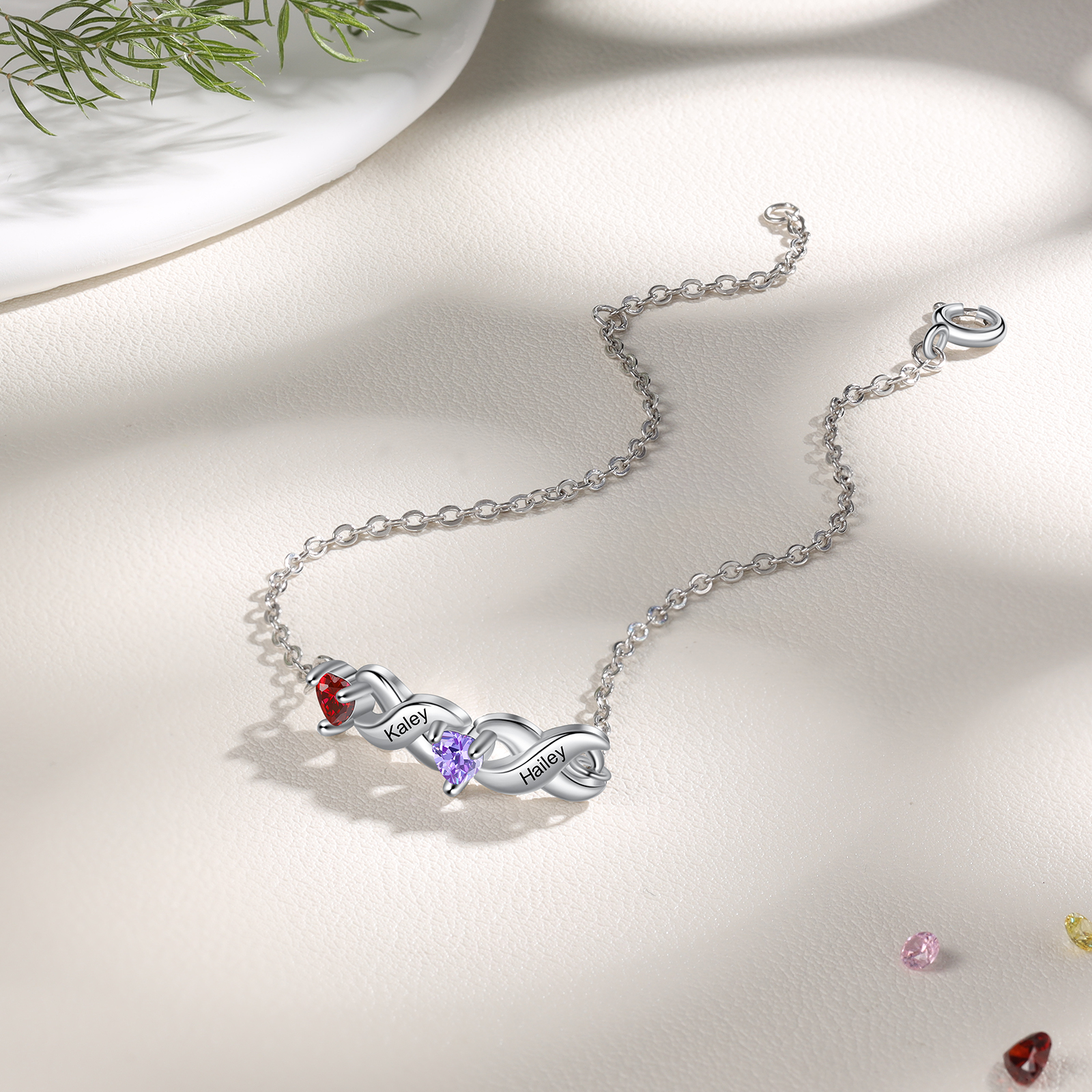 To My Grandma Bracelet Family Custom Names Bracelet Heart Personalized with 2 Birthstones |Jessmade