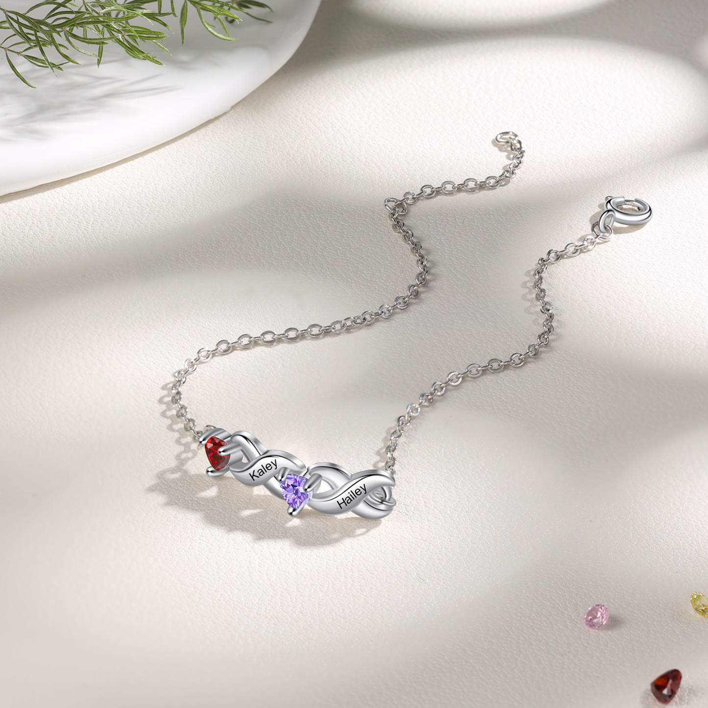 To My Grandma Bracelet Family Custom Names Bracelet Heart Personalized with 2 Birthstones |Jessmade