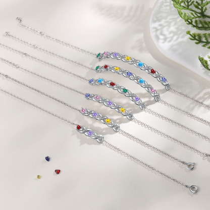 To My Grandma Bracelet Family Custom Names Bracelet Heart Personalized with 2 Birthstones |Jessmade