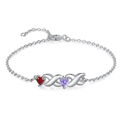 To My Grandma Bracelet Family Custom Names Bracelet Heart Personalized with 2 Birthstones |Jessmade