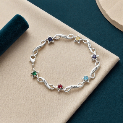 Personalized Star Bracelet With 2 Birthstones Engraved Names Bracelet Gift For Women