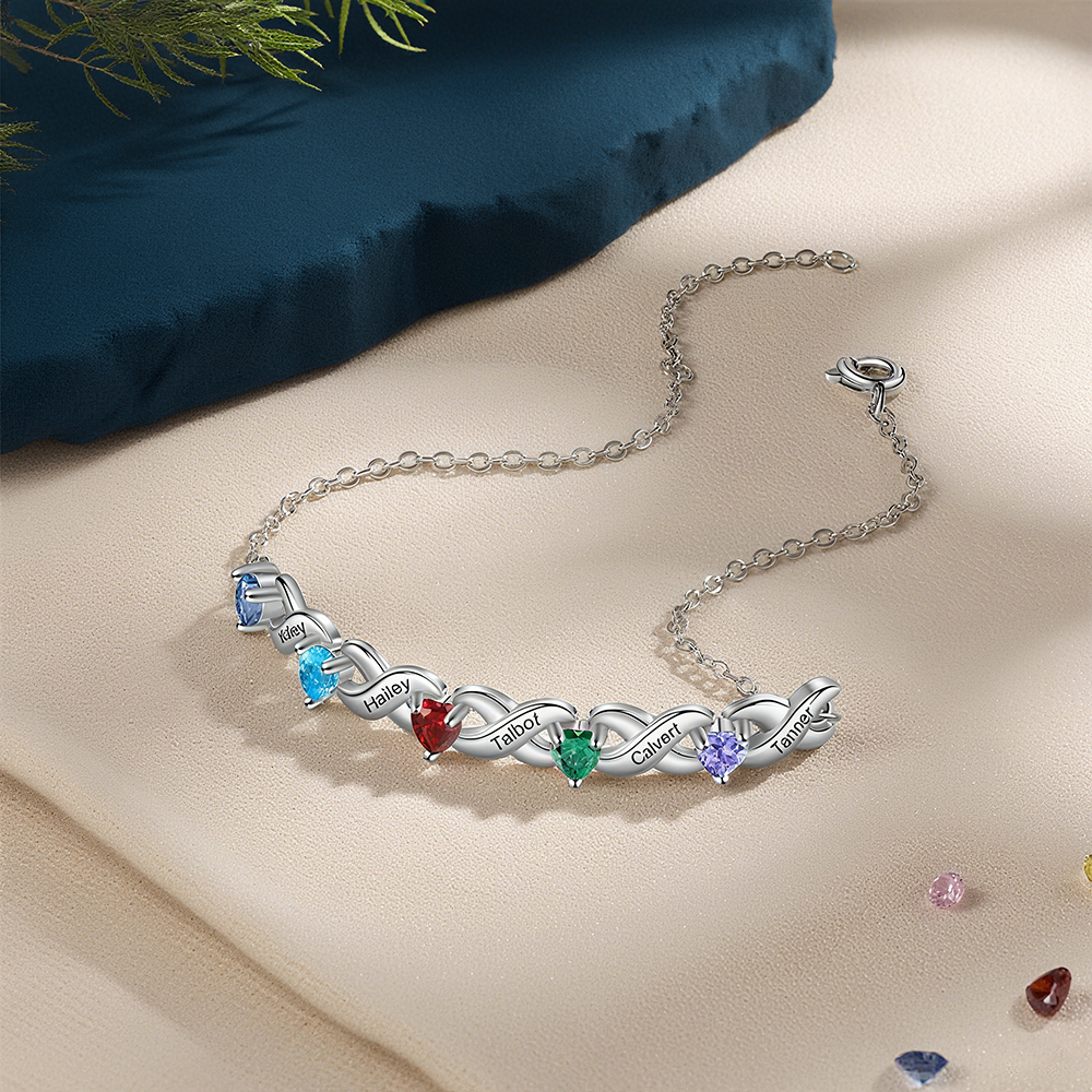 Personalized Bracelet With 2 Heart Birthstones Engraved Names Bracelet Gift For Women