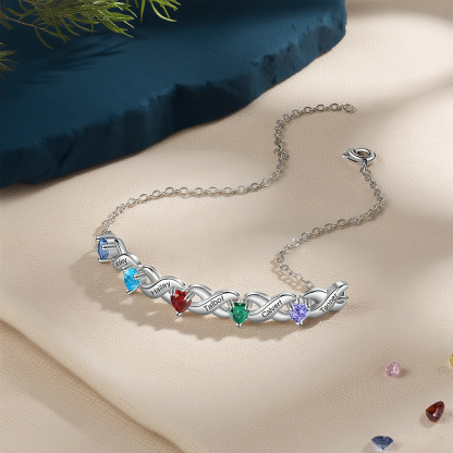 Personalized Bracelet With 2 Heart Birthstones Engraved Names Bracelet Gift For Women