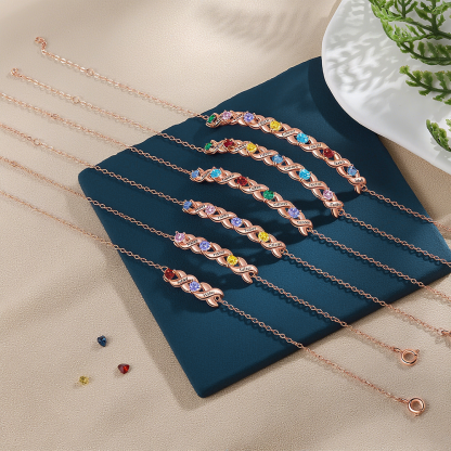 Personalized Bracelet With 2 Heart Birthstones Engraved Names Bracelet Gift For Women