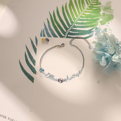 Personalized Bracelet With Birthstone Custom 2 Names Bracelet Gift For Women