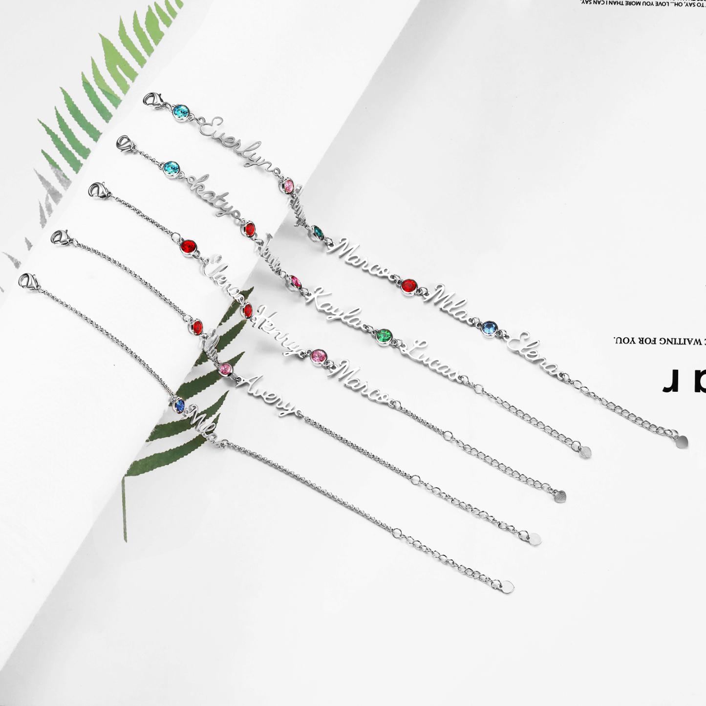 Personalized Bracelet With Birthstone Custom 2 Names Bracelet Gift For Women