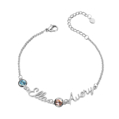 Personalized Bracelet With Birthstone Custom 2 Names Bracelet Gift For Women