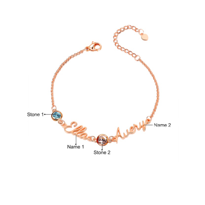 Personalized Bracelet With Birthstone Custom 2 Names Bracelet Gift For Women