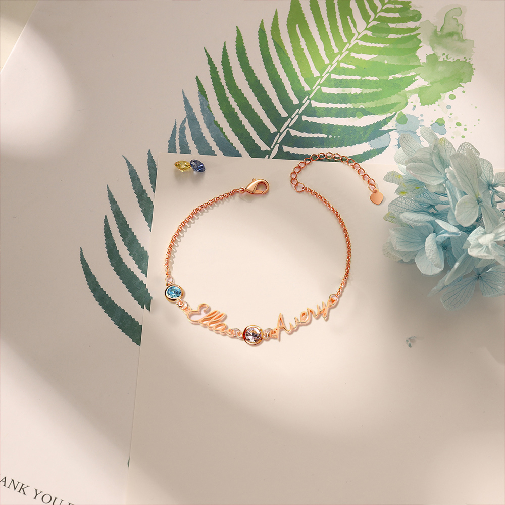 Personalized Bracelet With Birthstone Custom 2 Names Bracelet Gift For Women