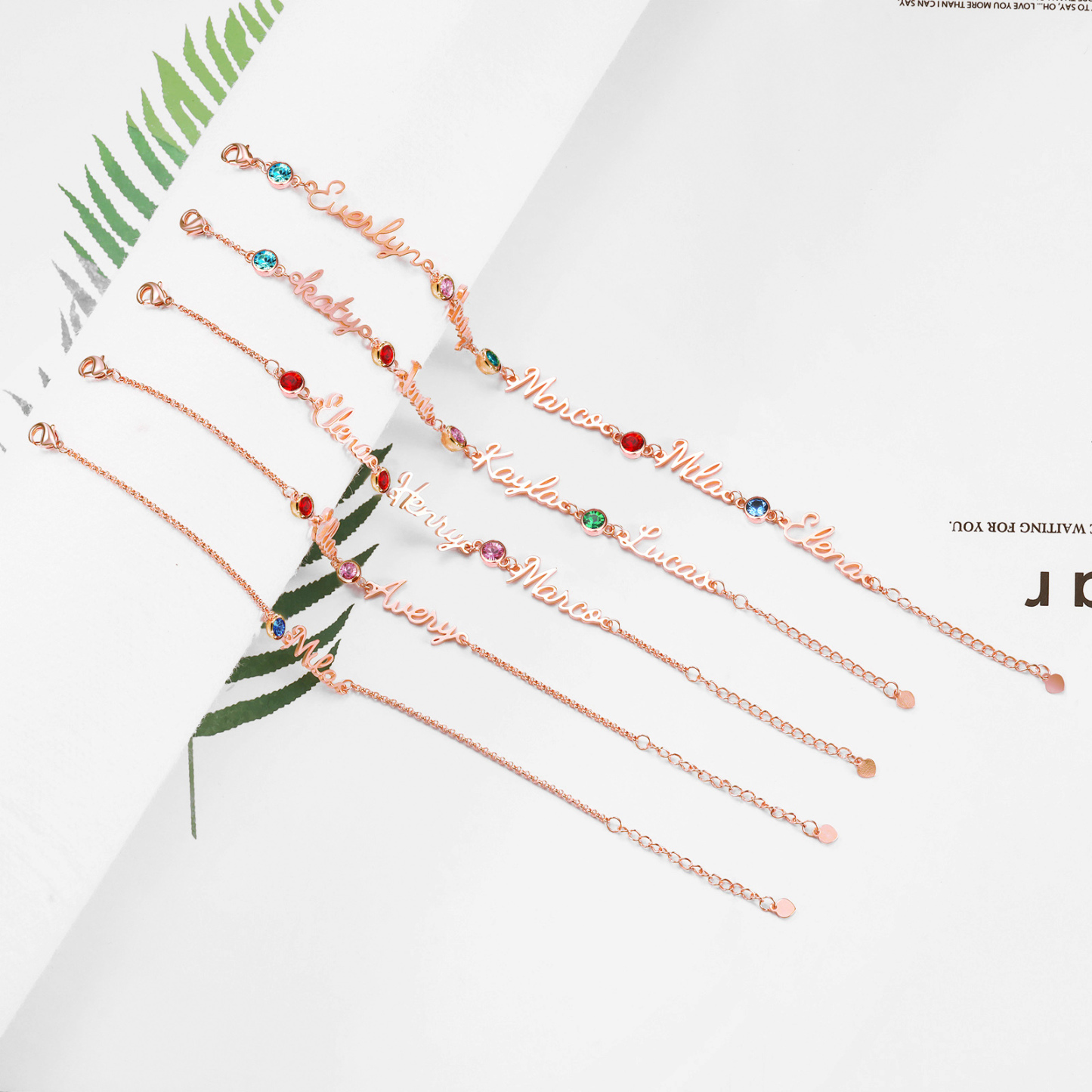 Personalized Bracelet With Birthstone Custom 2 Names Bracelet Gift For Women