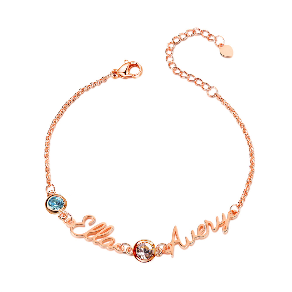 Personalized Bracelet With Birthstone Custom 2 Names Bracelet Gift For Women
