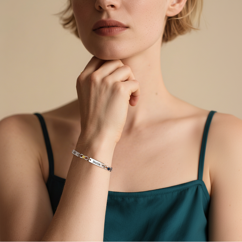 1 Name-Personalized Infinity Bracelet With Rose Gifft Box, Custom Bracelet With 1 Birthstone Engraved Names Bracelet Gift For Women