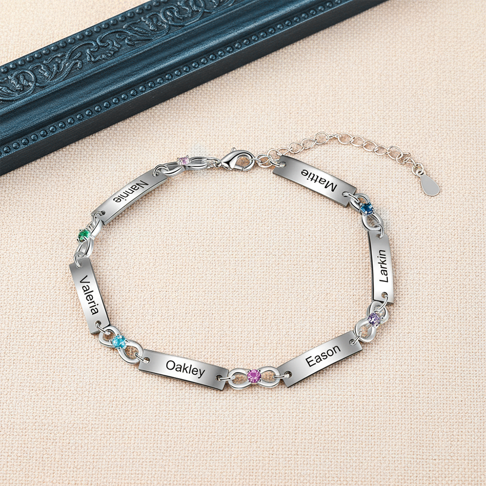 1 Name-Personalized Infinity Bracelet With Rose Gifft Box, Custom Bracelet With 1 Birthstone Engraved Names Bracelet Gift For Women