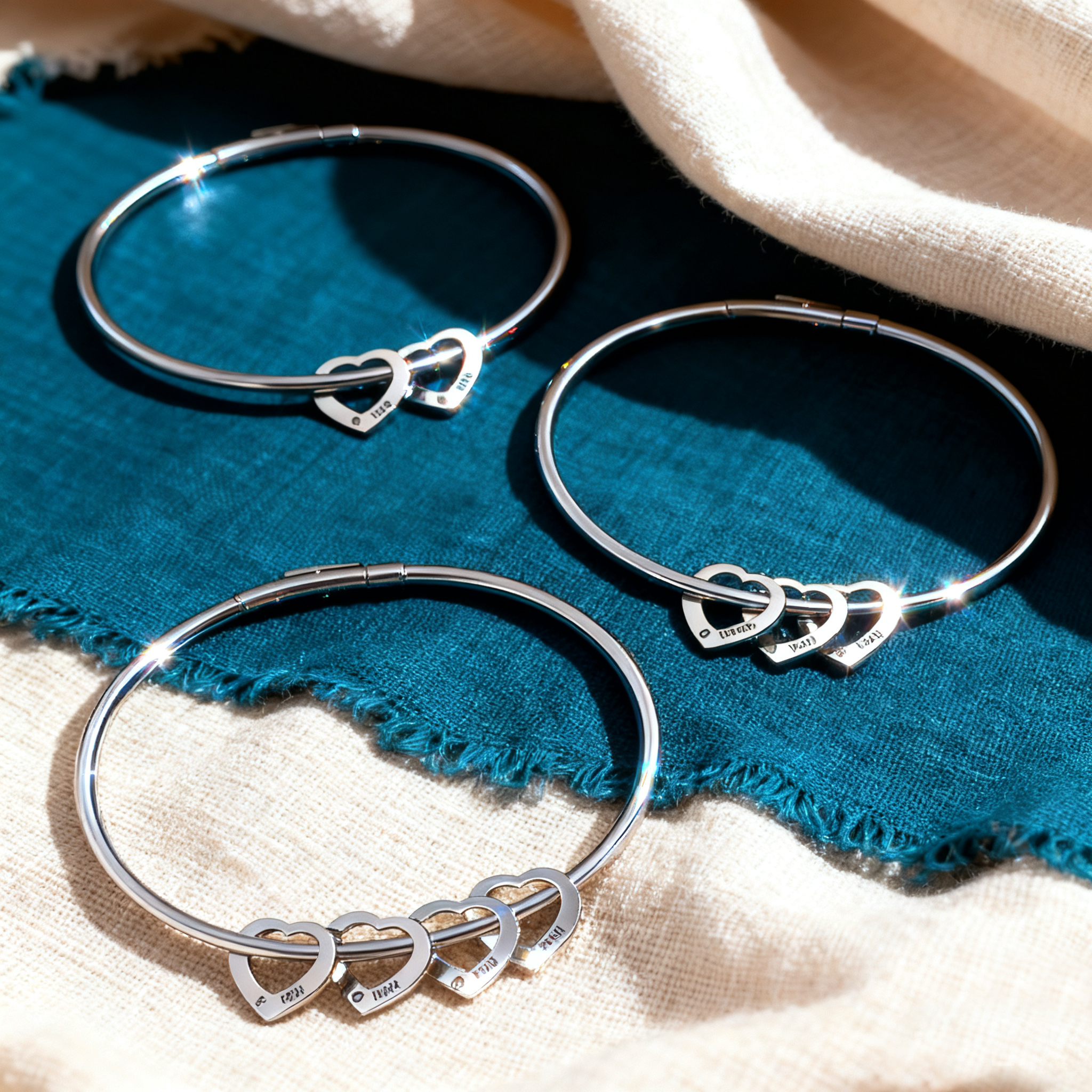 2-6 Names-Personalized Heart Bracelet With 2 Birthstones Bangle Engraved Names Bracelet Gift For Women