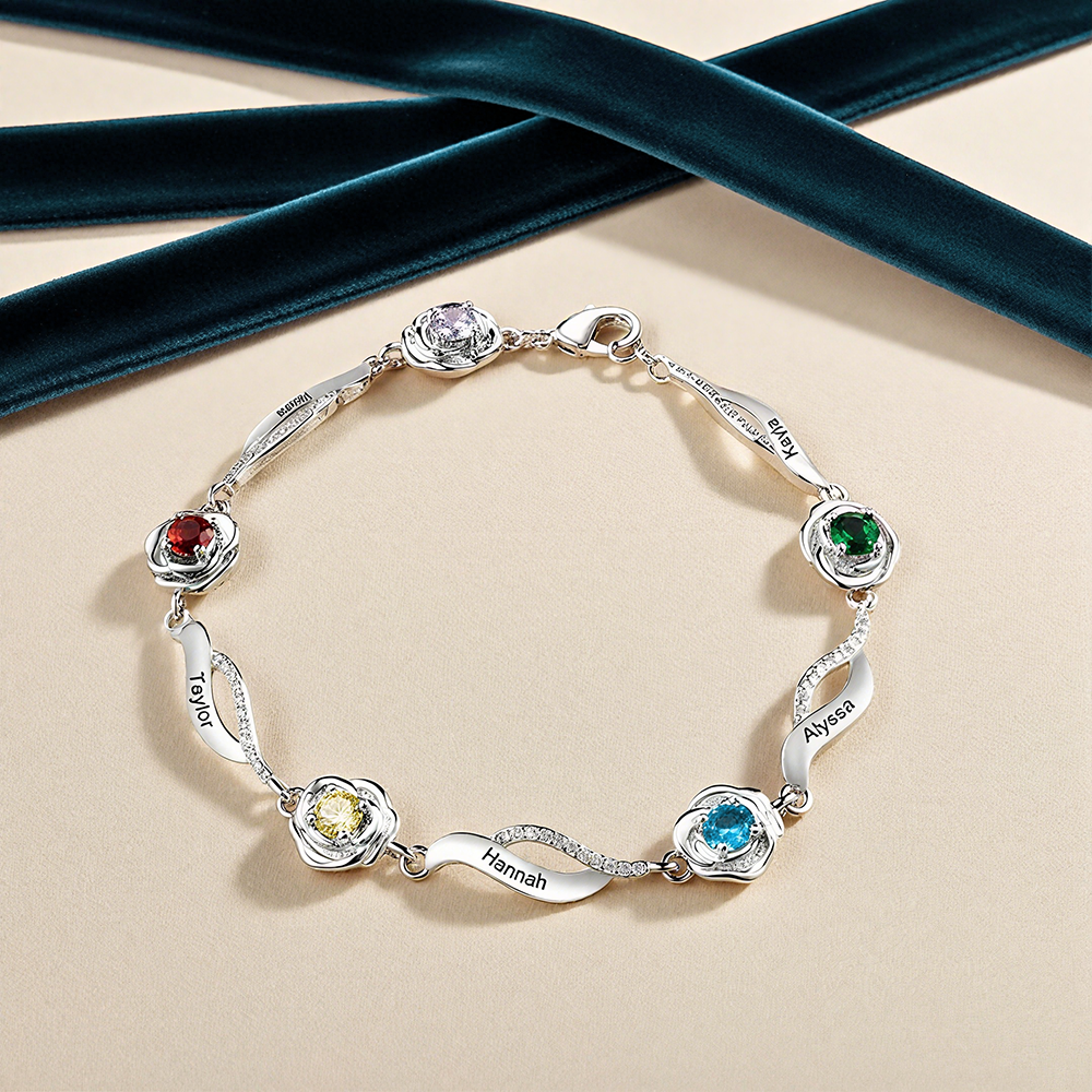 1 Name-Personalized Rose Bracelet With 1 Birthstone Set With Gift Box Custom Names Bracelet Gift For Women