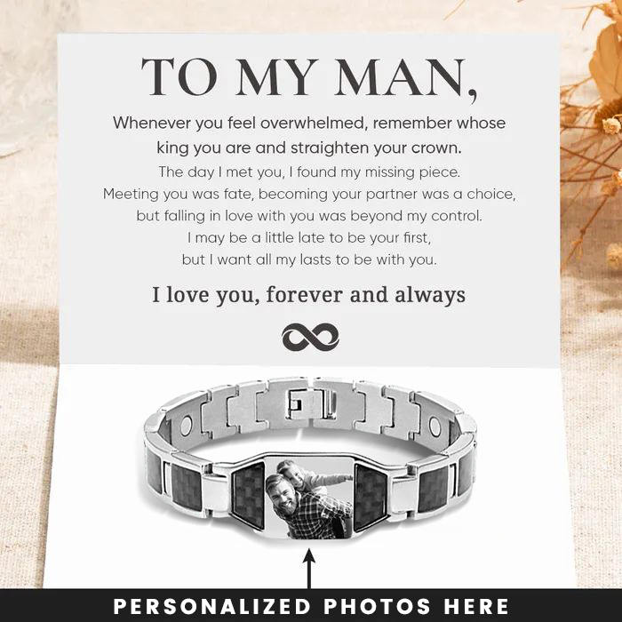 To My Man Personalized Carbon Fiber Energy Bracelet Gift Set, Custom Photo ID Bar Men's Bracelet Bangle Gifts For Him | Jessemade