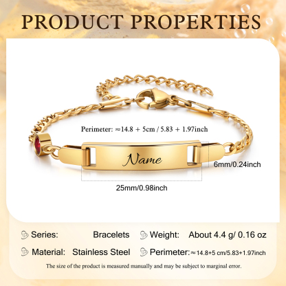 Personalised Adjustable & Engravable Baby Bracelet, Custom Name & Birthstone Stainless Steel Bracelets Gift for Baby and New Mom
