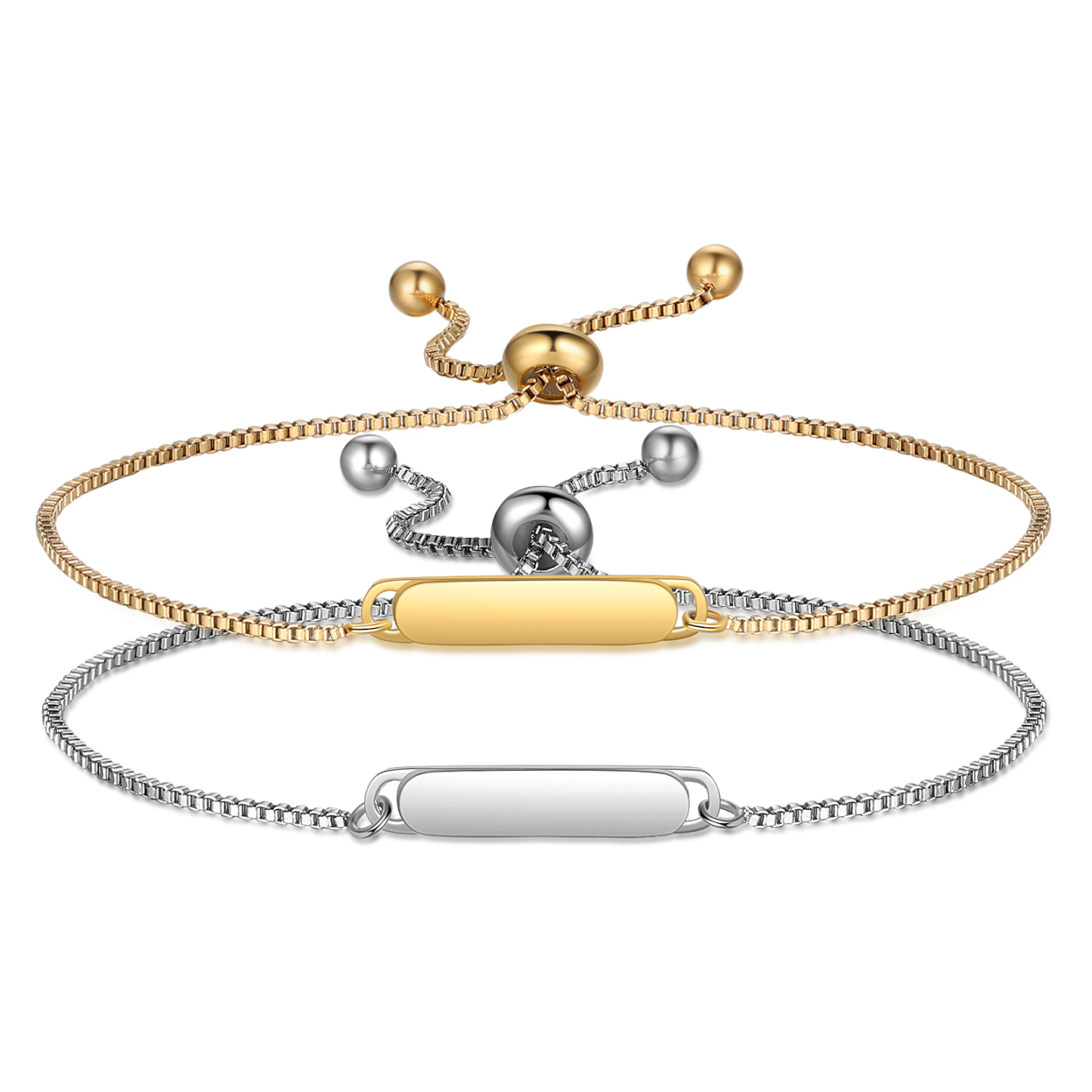 Personalised Couple Bracelet Set - Customized 2 Names, Gold and Silver Adjustable Bracelets, Valentine’s Day Gift for Couples | Jessemade