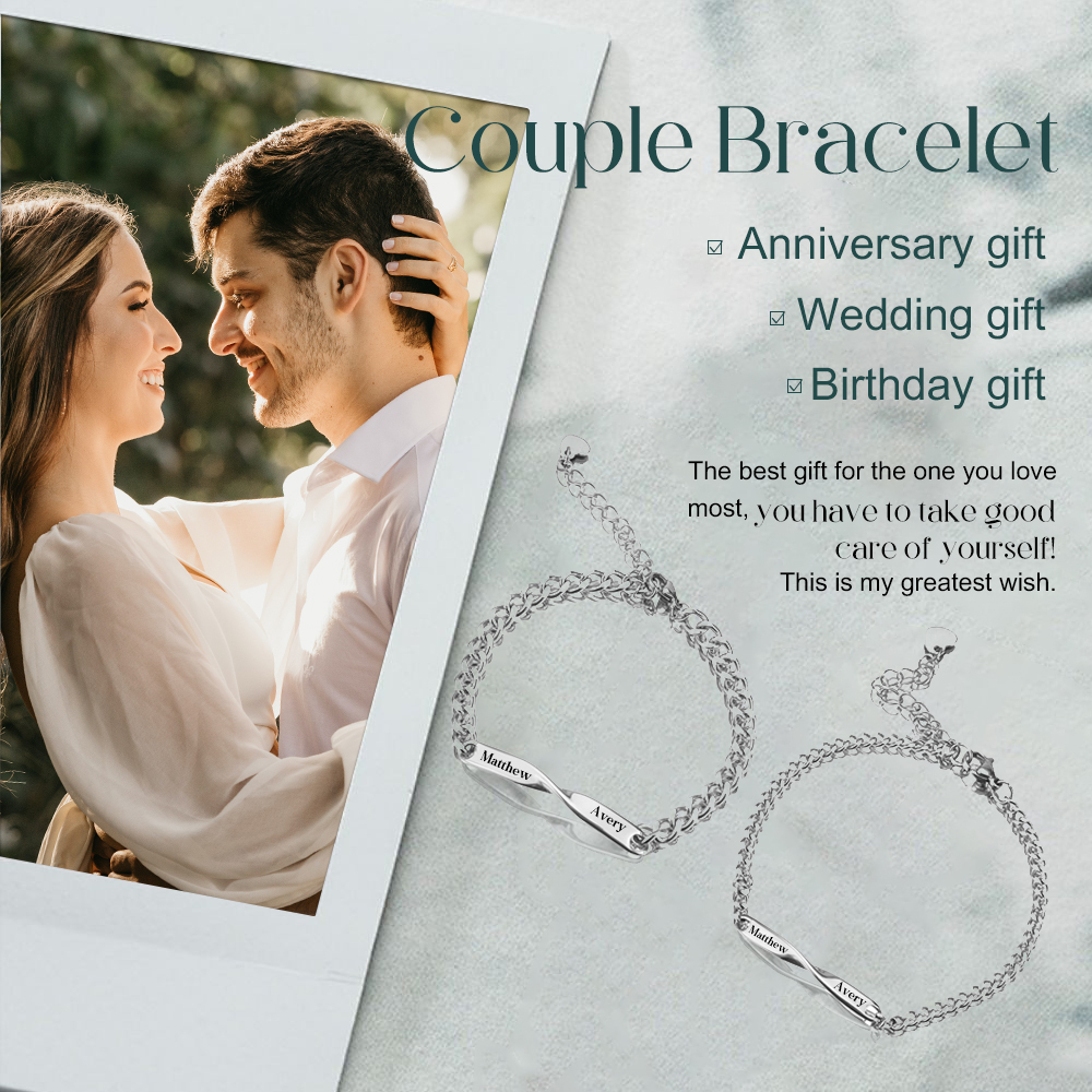 Personalised Couple Bracelet Set - Customized 2 Names Stainless Steel Bracelet Valentine's Day Gift for Couples | Jessemade