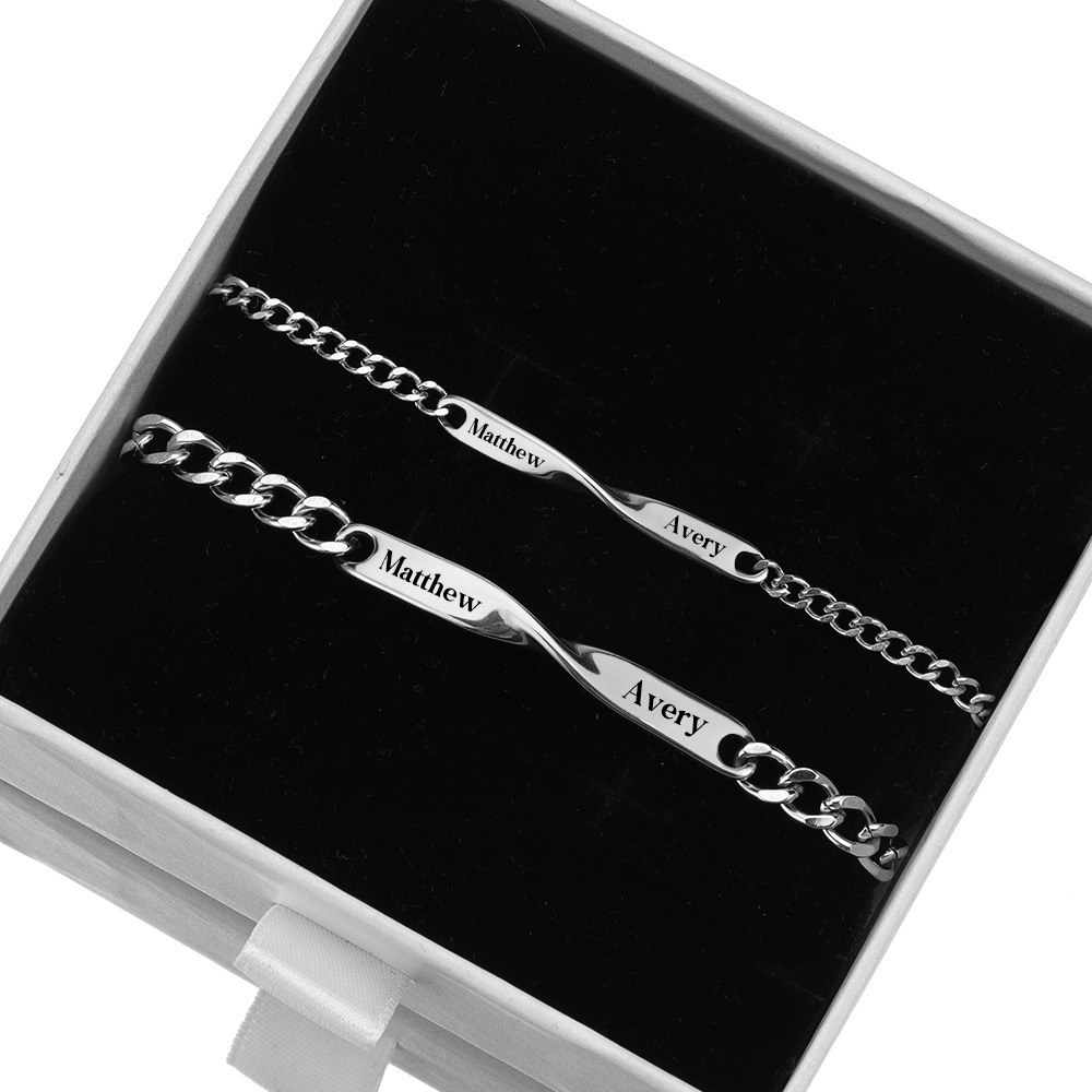 Personalised Couple Bracelet Set - Customized 2 Names Stainless Steel Bracelet Valentine's Day Gift for Couples | Jessemade
