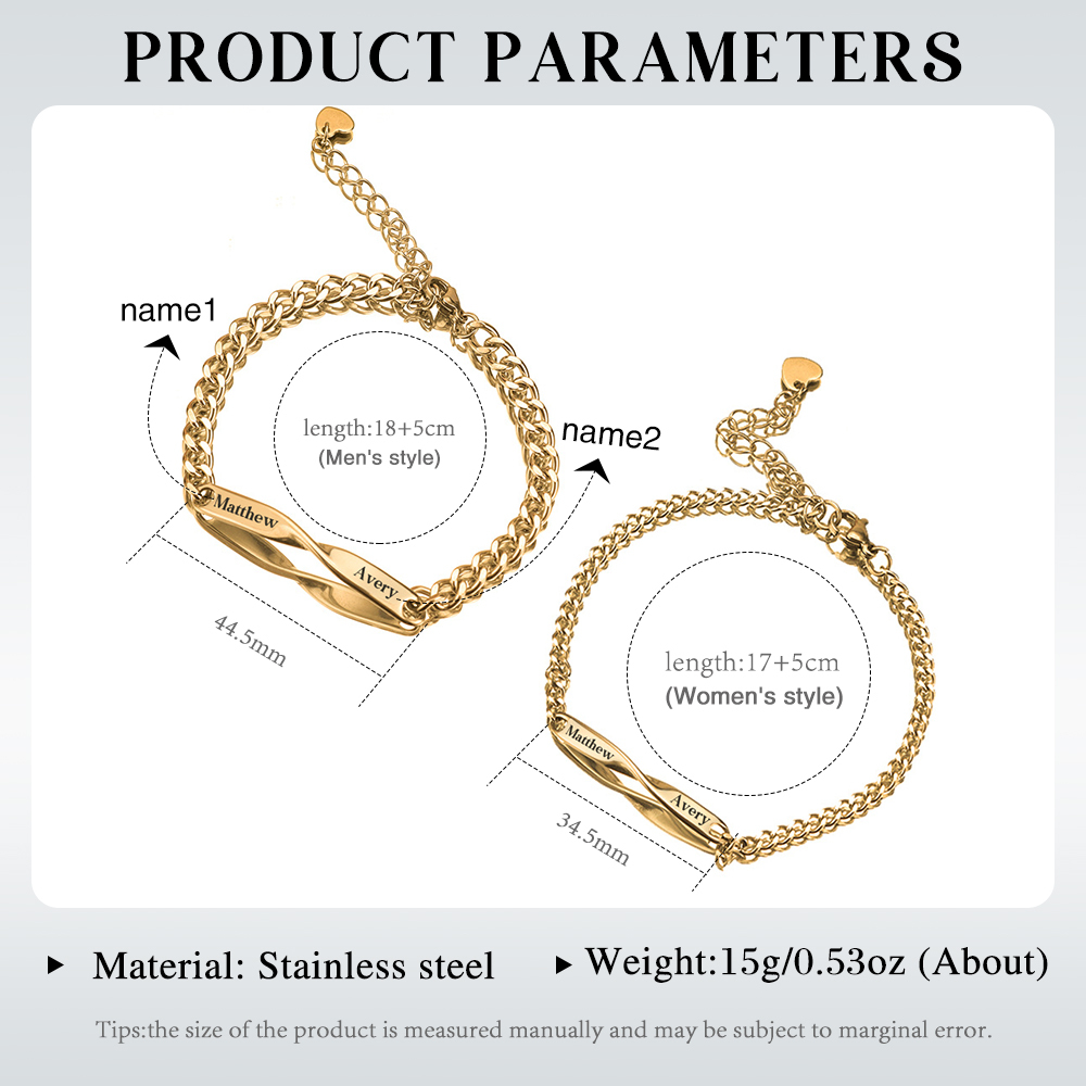 Personalised Couple Bracelet Set - Customized 2 Names Stainless Steel Bracelet Valentine's Day Gift for Couples | Jessemade