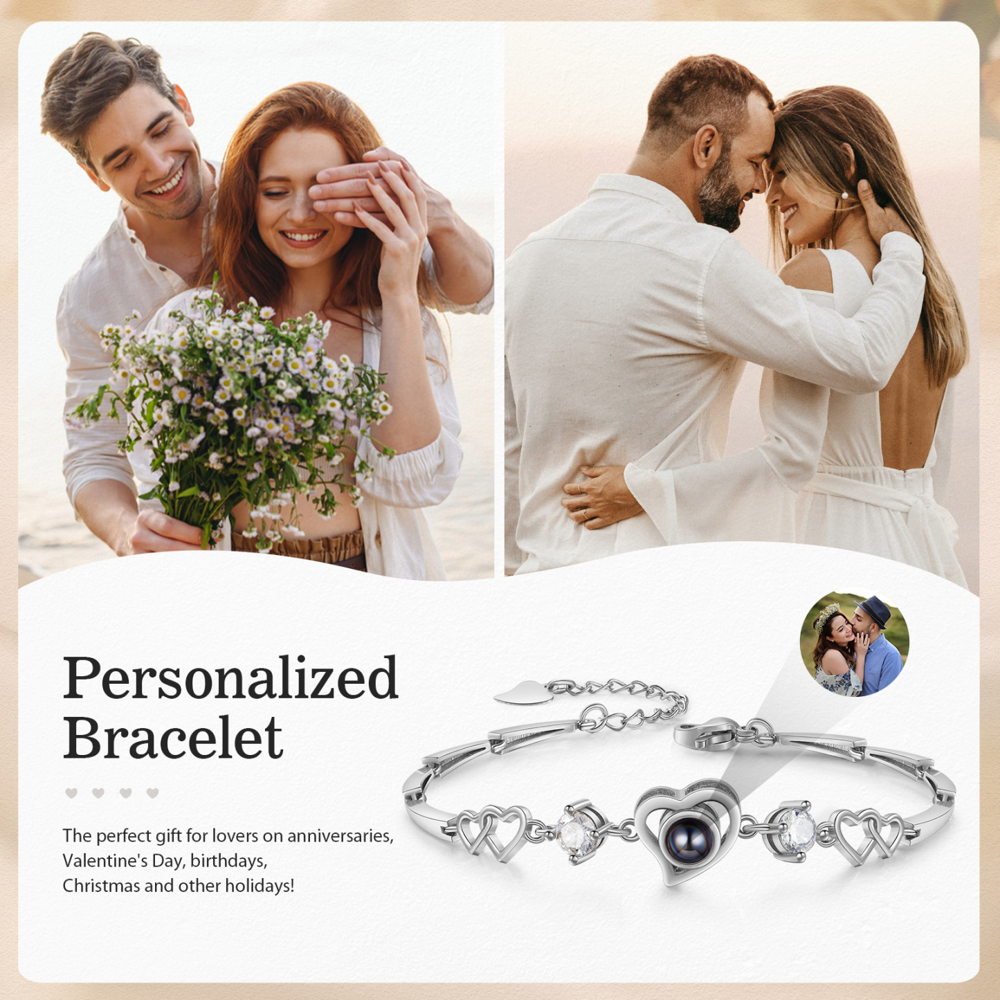 Personalised Projection Bracelet Customized Color Photo Bracelet Heart-shaped Adjustable Couple Bracelet for Her | Jessmade