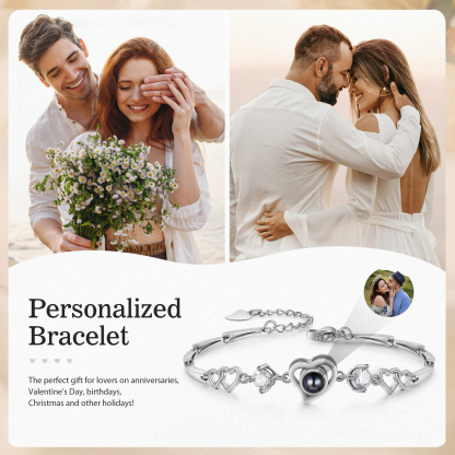 Personalised Projection Bracelet Customized Color Photo Bracelet Heart-shaped Adjustable Couple Bracelet for Her | Jessmade