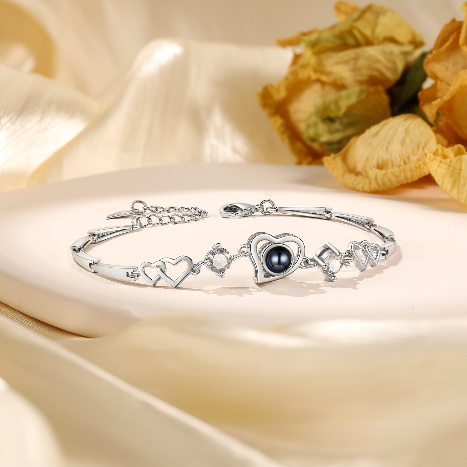 Personalised Projection Bracelet Customized Color Photo Bracelet Heart-shaped Adjustable Couple Bracelet for Her | Jessmade