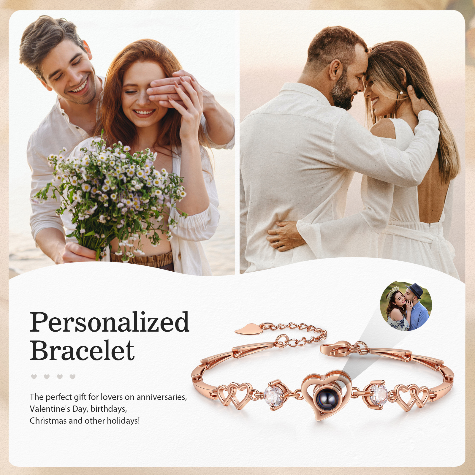Personalised Projection Bracelet Customized Color Photo Bracelet Heart-shaped Adjustable Couple Bracelet for Her | Jessmade