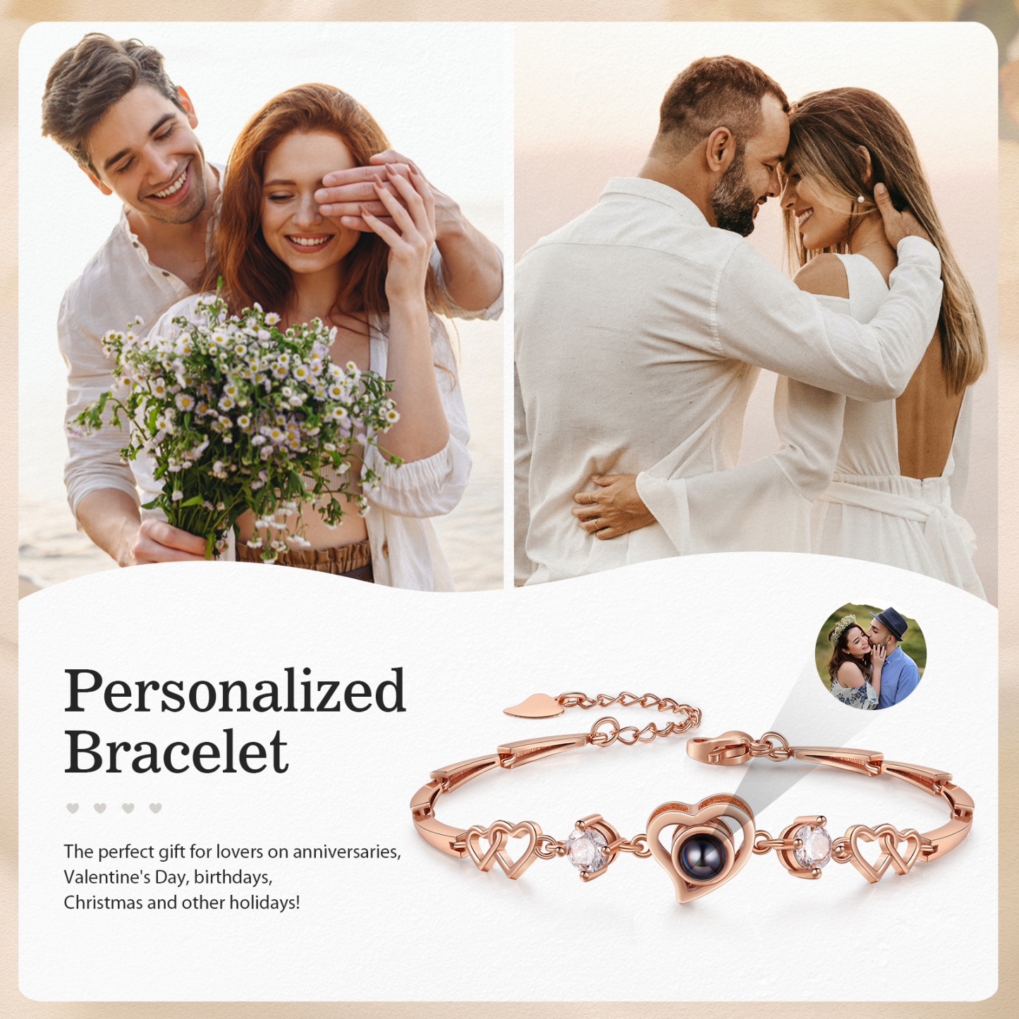 Personalised Projection Bracelet Customized Color Photo Bracelet Heart-shaped Adjustable Couple Bracelet for Her | Jessmade