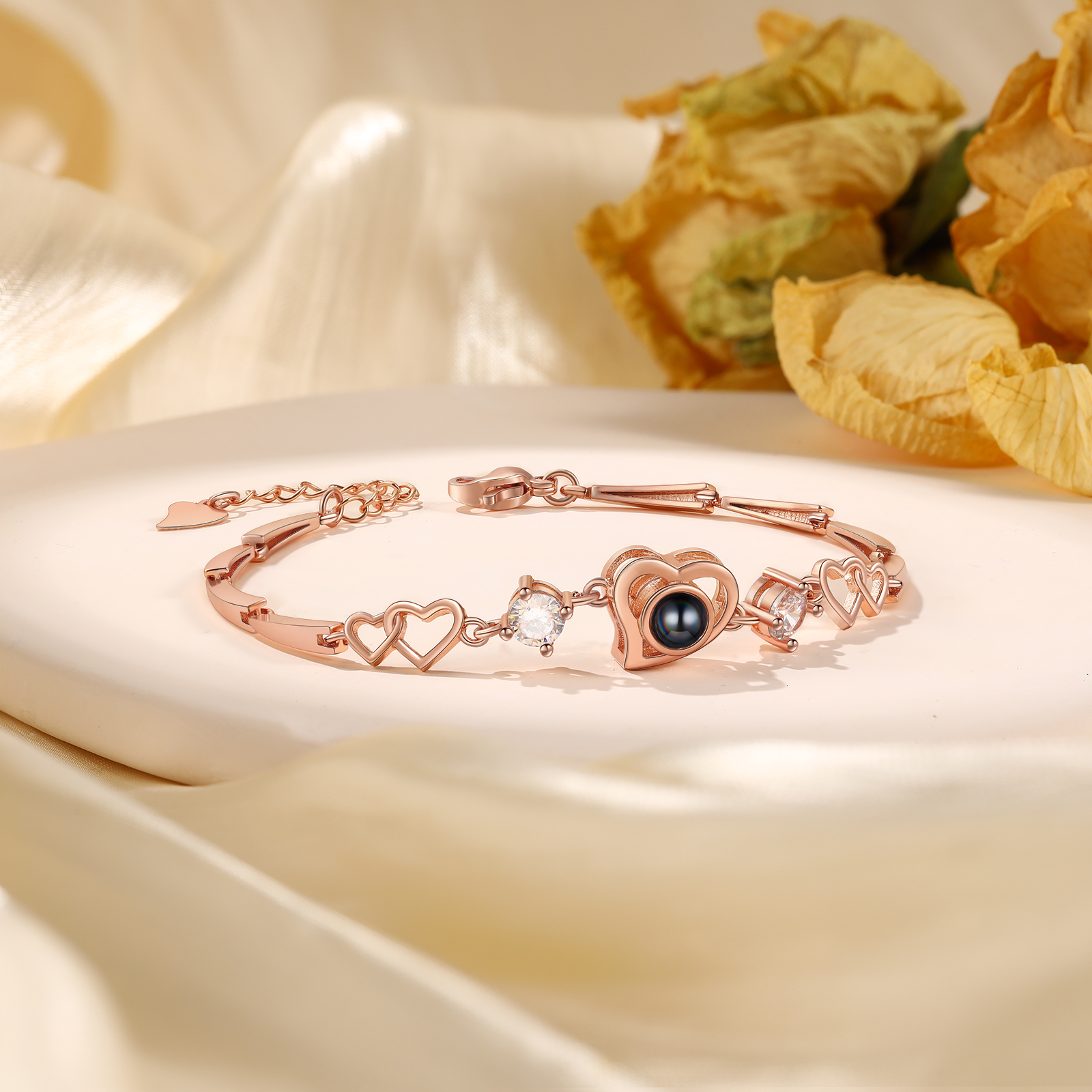 Personalised Projection Bracelet Customized Color Photo Bracelet Heart-shaped Adjustable Couple Bracelet for Her | Jessmade