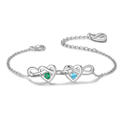 2-8 Names-Personalized Linked Heart Bracelet With 3 Birthstones Engraved Names And Text Bangle For Her | Jessemade