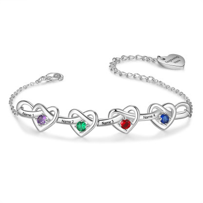 Personalized Women’s Birthstone Bracelet – Customised with 2-6 Names, Birthstones & 1 Engraved Text, Heart & Infinity Design – Valentine’s Day Gift for Her | Jessemade