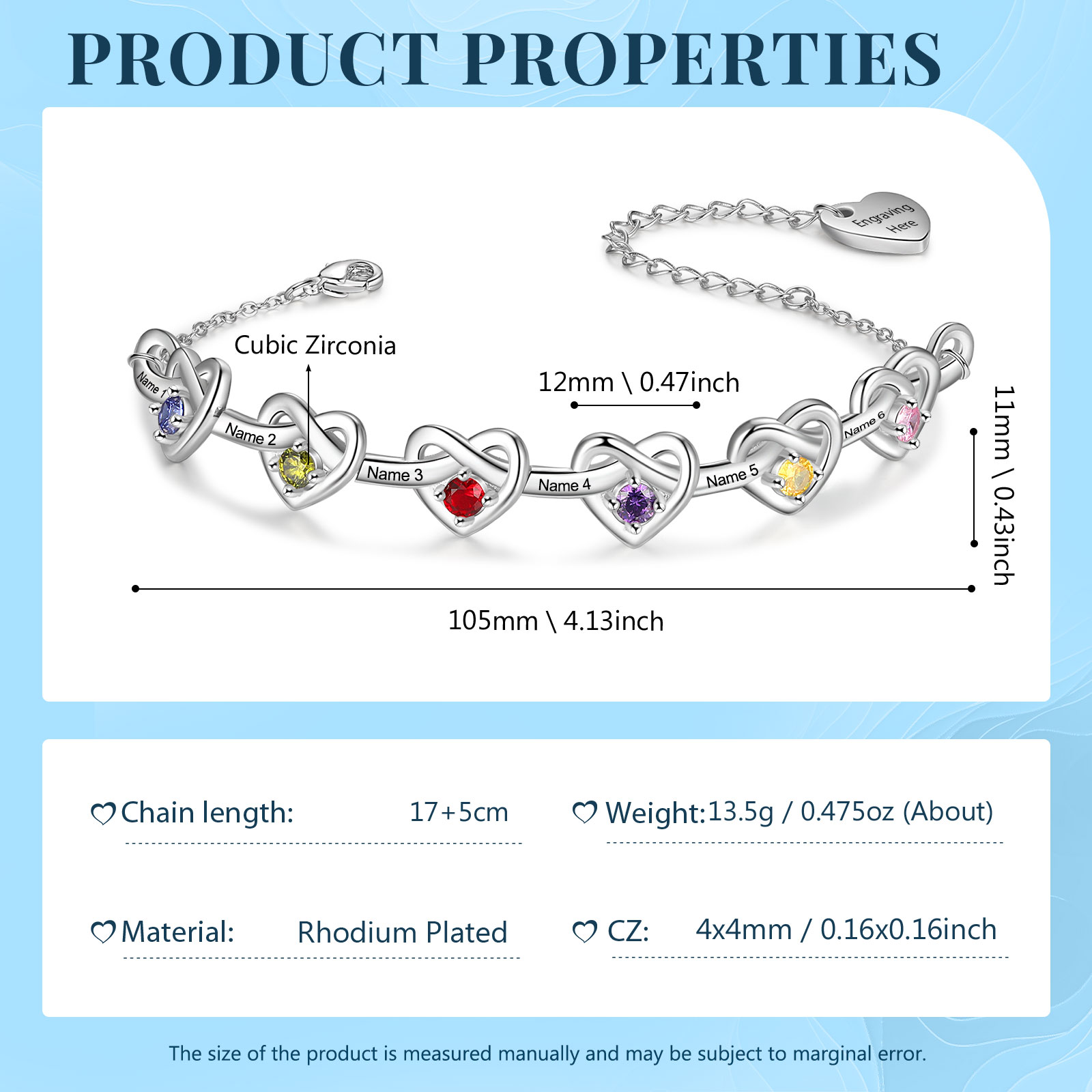 [Copy]Personalised Women’s Birthstone Bracelet – Customised with 6 Names, 6 Birthstones & Engraved Text, Heart & Infinity Design – Special Gift for Her | Jessemade