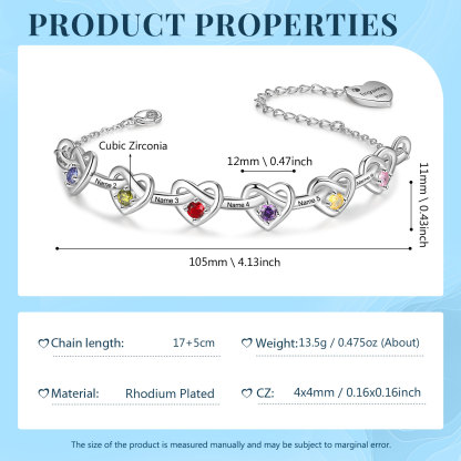 [Copy]Personalised Women’s Birthstone Bracelet – Customised with 6 Names, 6 Birthstones & Engraved Text, Heart & Infinity Design – Special Gift for Her | Jessemade