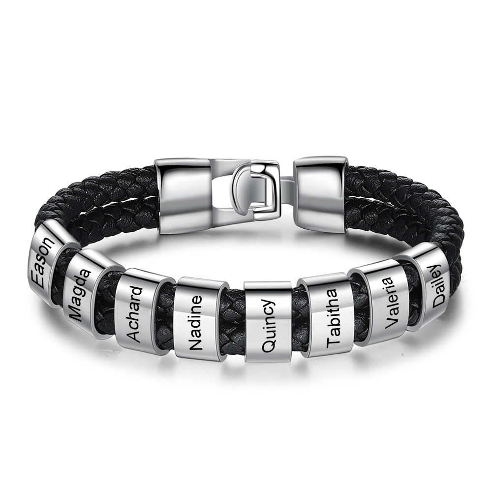 Personalized Father’s Day Gift - 1-8 Names Personalized Braided Leather Bracelet Engraving Men's Bracelet Gift for Dad | Jessemade