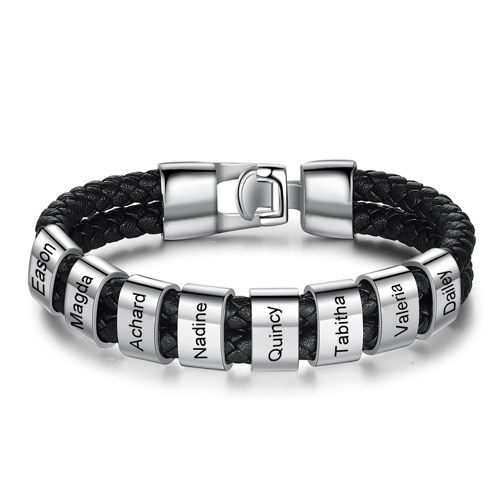 Personalized Father’s Day Gift - 1-8 Names Personalized Braided Leather Bracelet Engraving Men's Bracelet Gift for Dad | Jessemade