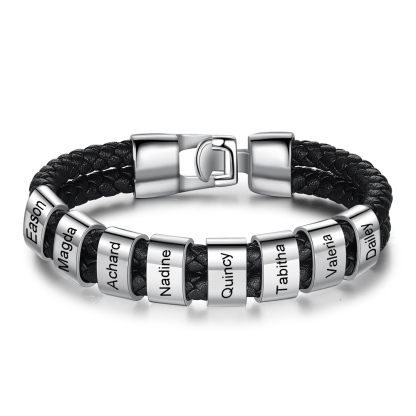 Personalized Father’s Day Gift - 1-8 Names Personalized Braided Leather Bracelet Engraving Men's Bracelet Gift for Dad | Jessemade
