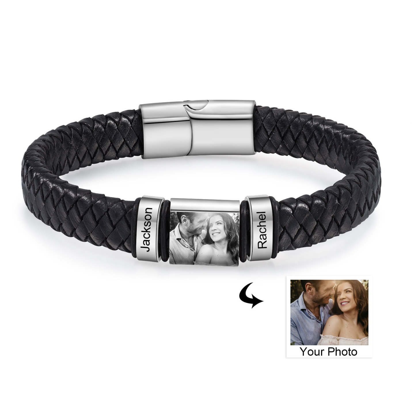 2 names - Custom Men's Bracelet with Name & Photo – Customize with Names & Picture | Personalized Gift for Him