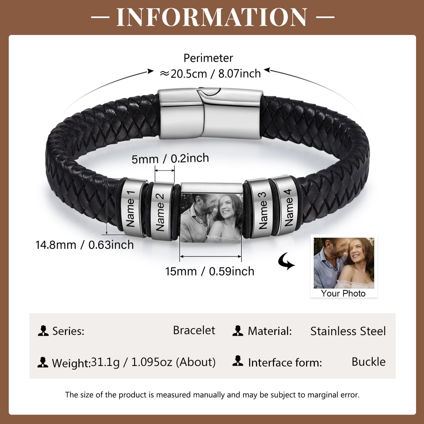 4 names - Custom Men's Bracelet with Name & Photo – Customize with Names & Picture | Personalized Gift for Him