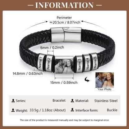 5 names - Custom Men's Bracelet with Name & Photo – Customize with Names & Picture | Personalized Gift for Him