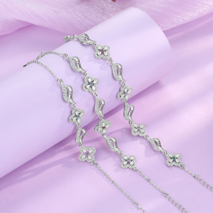 4 Names - Personalized Birthstone Bracelet, Customized 4 Names and Birthstone, Flower Bracelet Gift for Nan
